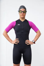 BLUE70 TX1000 WOMENS 2019 SHORT SLEEVED TRI TOP - BLACK/PURPLE