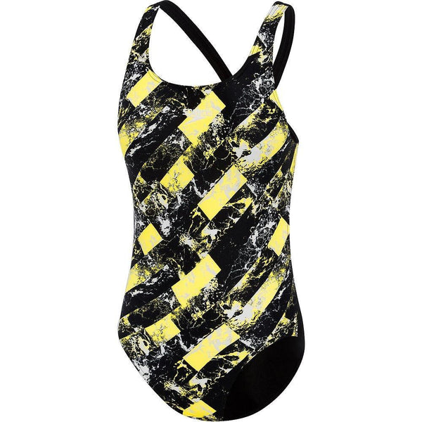 SPEEDO SCHOOL COLOURS BLACK-MARIGOLD WAVE ONE PIECE SWIMSUIT